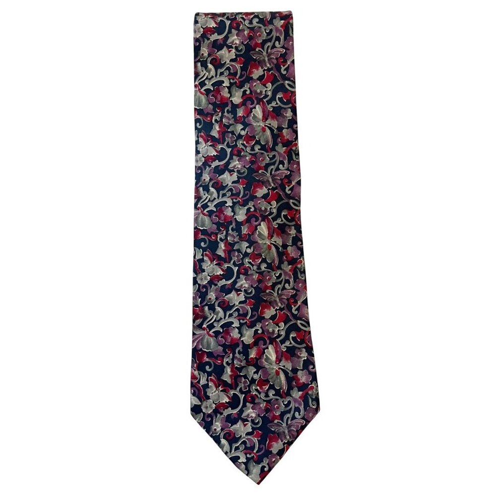 Vintage Christina Dior Navy Blue Multi Paisley Floral‎ Silk Tie